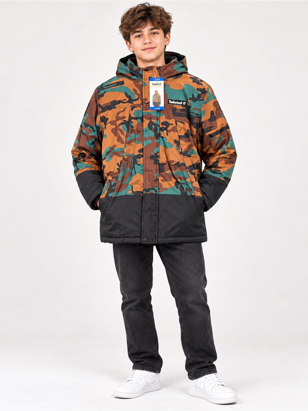 Timberland Boys Camo Hooded Winter Jacket Size L 14/16 NWT
